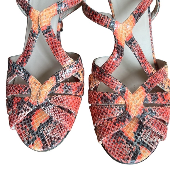 Stuart Weitzman Orange Snakeskin Strappy Kitten Heel Sandals Size 7 Open Toe - Picture 3 of 6